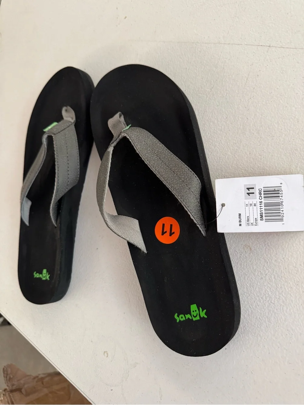 Sanuk Black and Gray Men's Canvas Strap Flip Flops